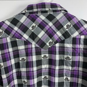 Hannover Old West Pearl‎ Snap Shirt Men Sz 44 XL Plaid Western Cowboy Hat Print